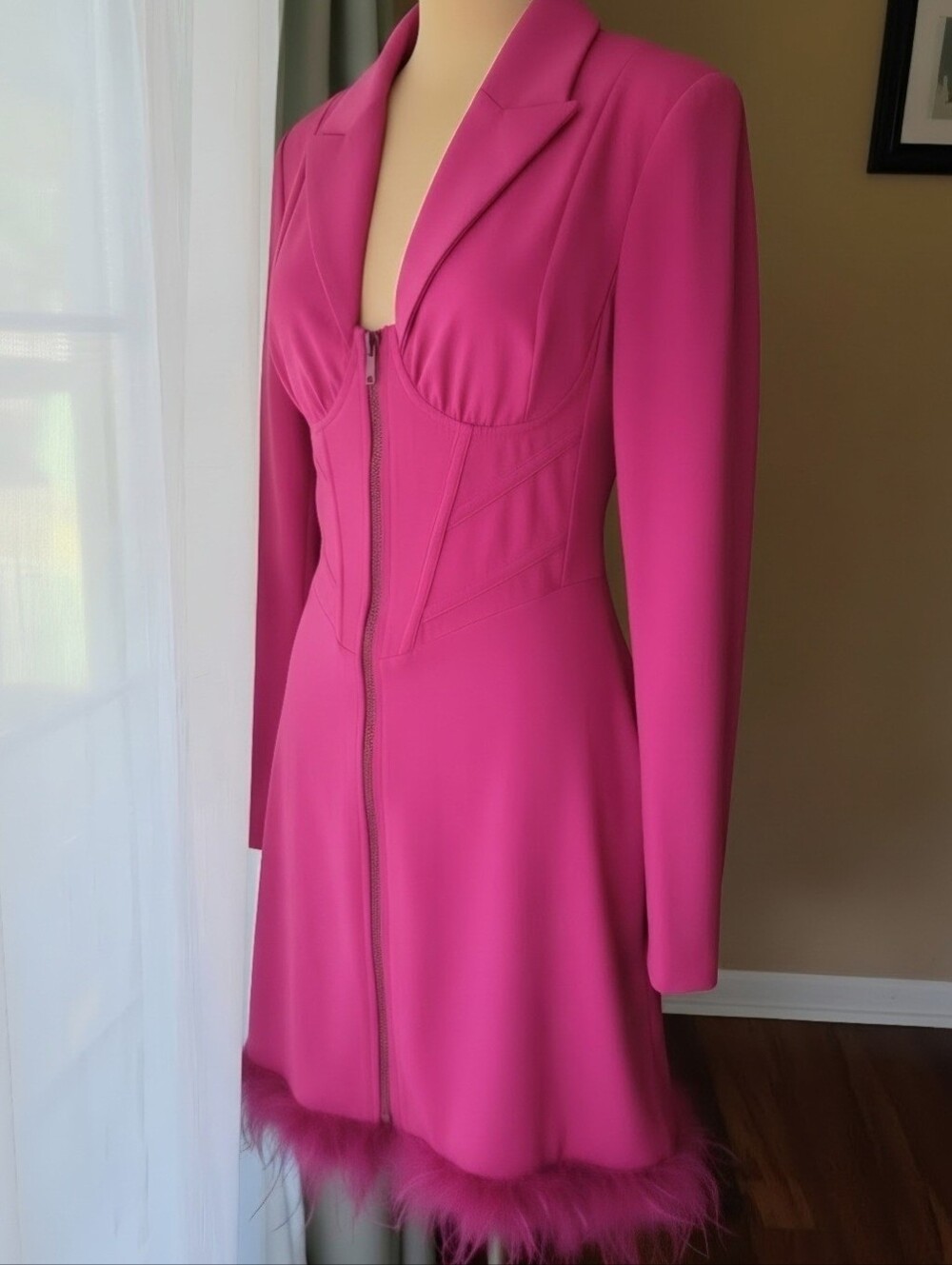 AKIRA‎ Hot Pink Blazer Corset Dress Feather Trim Mini NWT Fuchsia Party Formal S